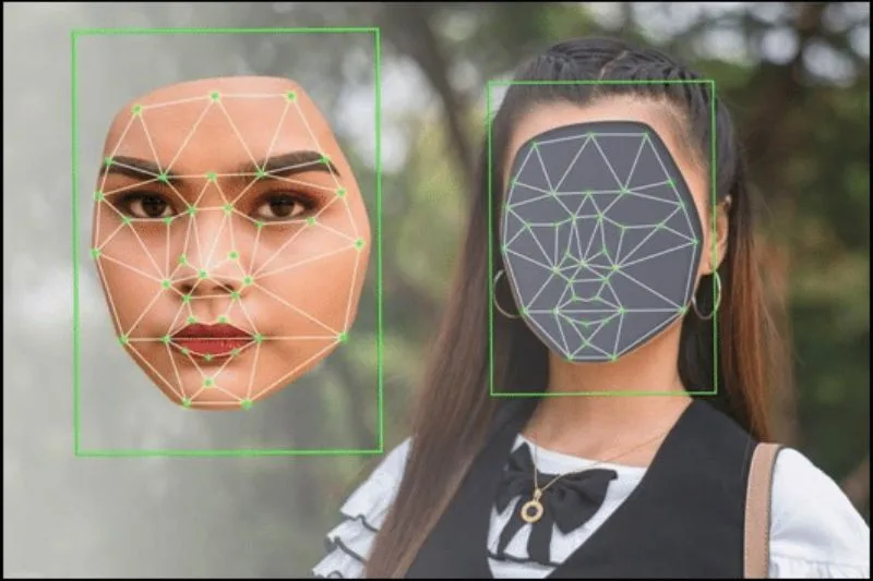 Rostro manipulado digitalmente con inteligencia artificial mediante reconocimiento facial y sustitución de identidad. manipulación de imagen con IA