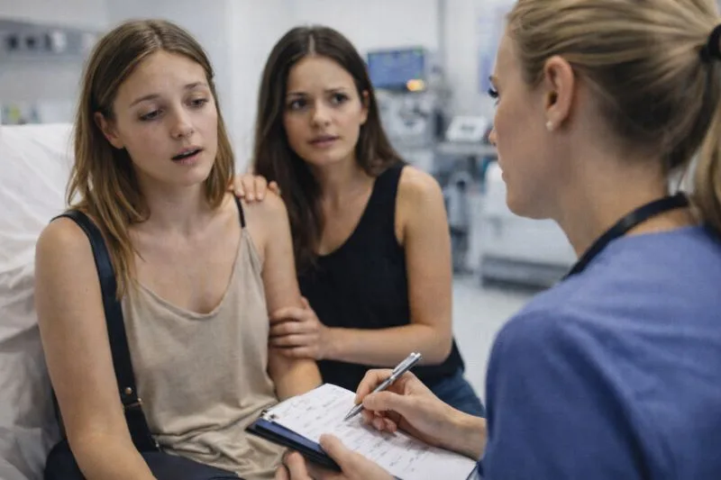 hospital urgencias analisis sospecha administracion sustancias - Me han echado algo en una fiesta: qué hacer desde el minuto 1 (médico, pruebas y denuncia) Joven en urgencias explicando sospecha de que le han echado algo en una fiesta para análisis y parte médico