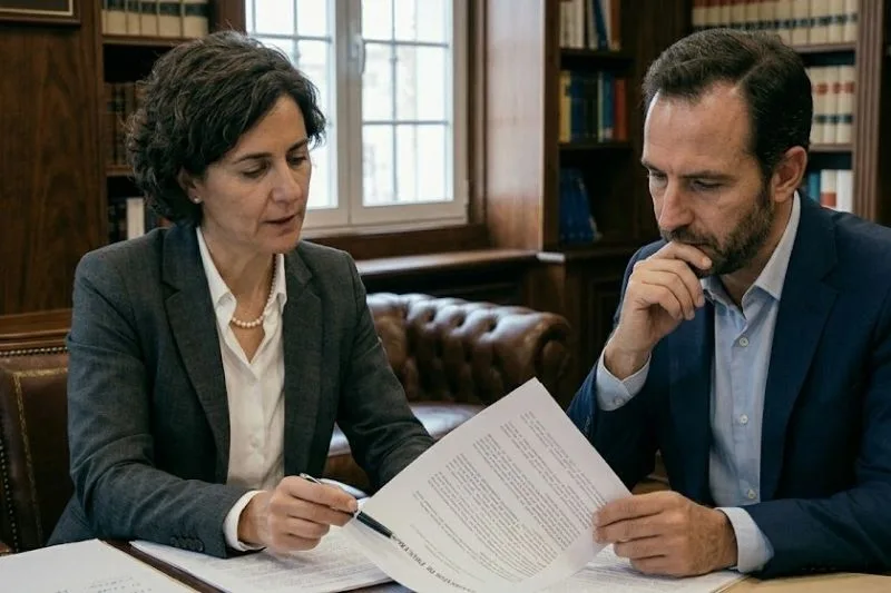 conformidad penal despacho - Blog abogado y cliente revisando una propuesta de conformidad penal en despacho