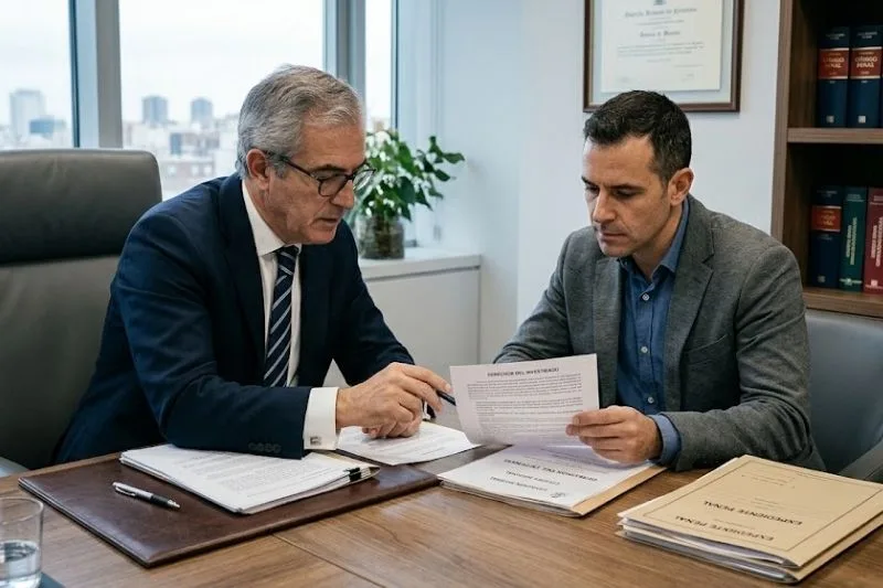 derecho no declarar despacho - Blog abogado y cliente revisando documentos sobre el derecho a no declarar