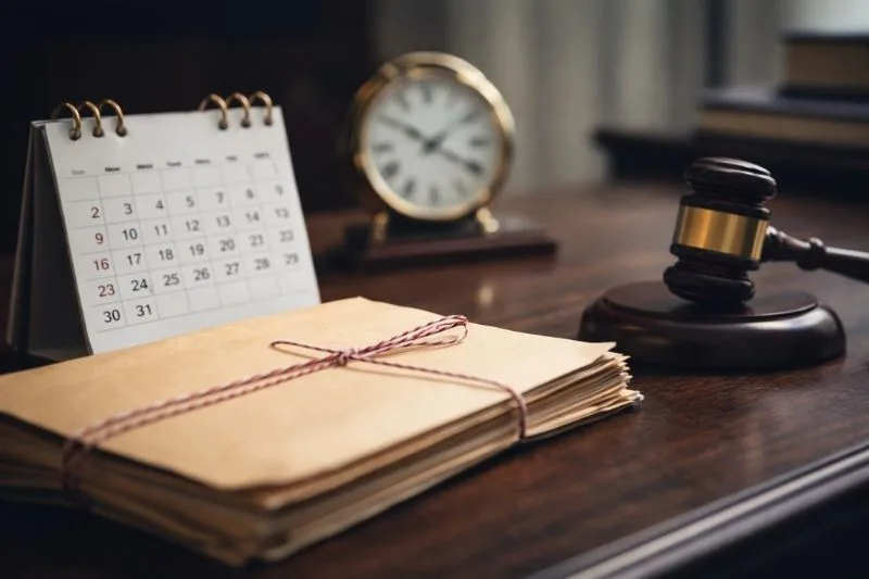 prescripcion delitos menores expediente calendario - ¿Prescriben los delitos cometidos por menores? Expediente judicial con calendario y reloj sobre la prescripción de delitos cometidos por menores