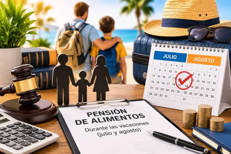 Pensión de alimentos en vacaciones con calendario de julio y agosto y elementos de derecho de familia